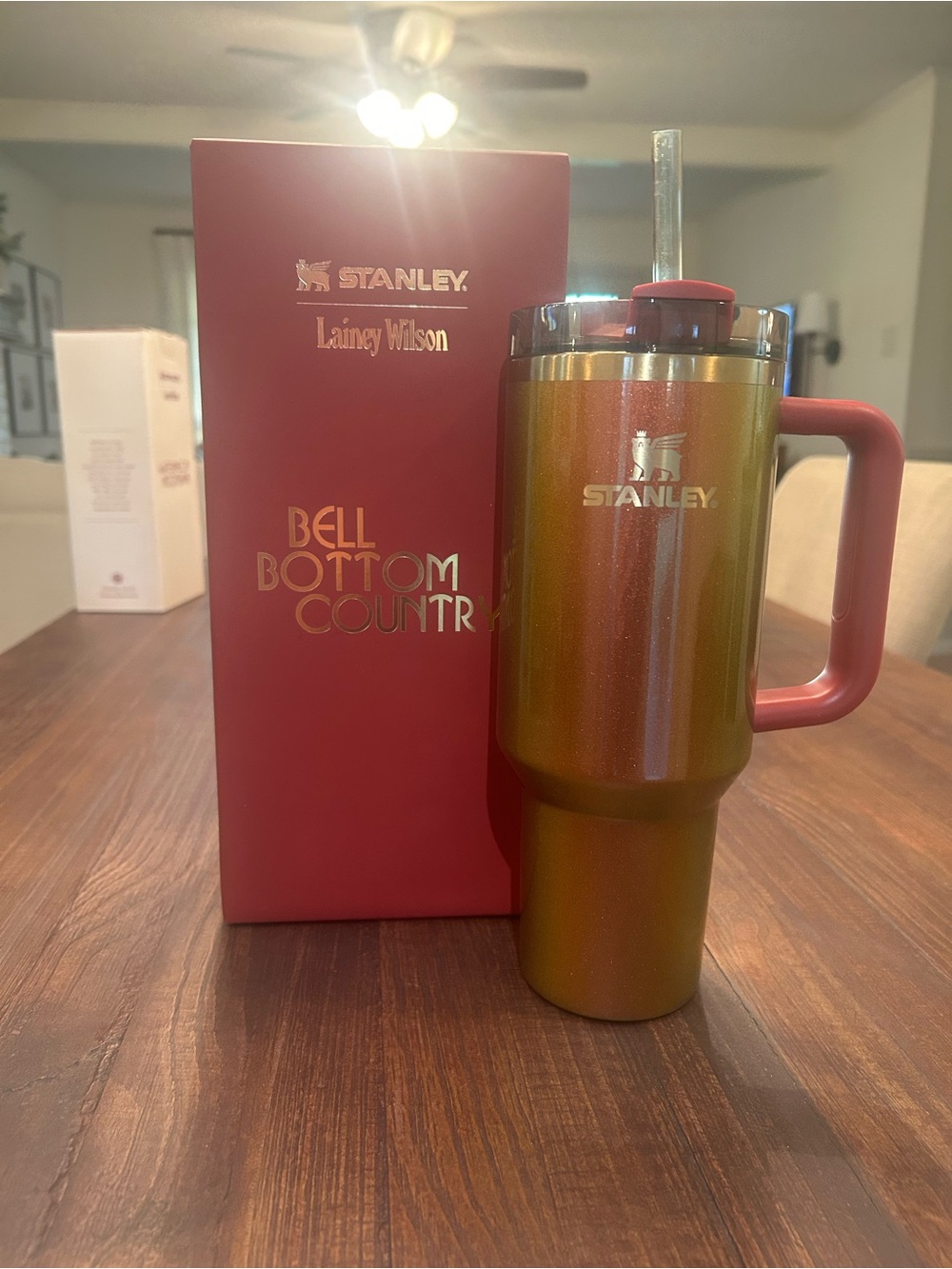 Stanley Metallic Gold Travel Mug with Pink Handle